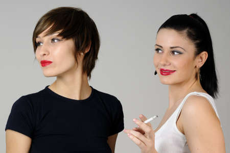 young people smoking togetherの写真素材