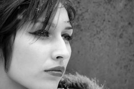 profile of beautiful model posing in winterの写真素材