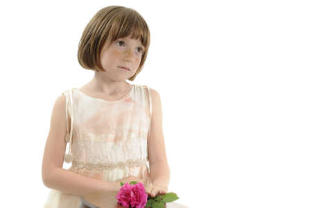 beautiful girl posing with purple roseの写真素材