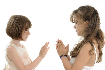 two children playing in studioの写真素材