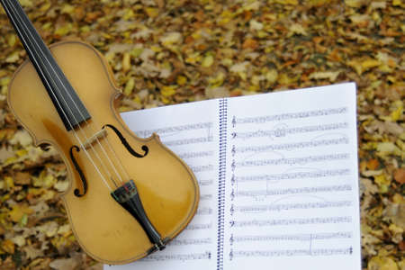 violin and musical sheetの写真素材