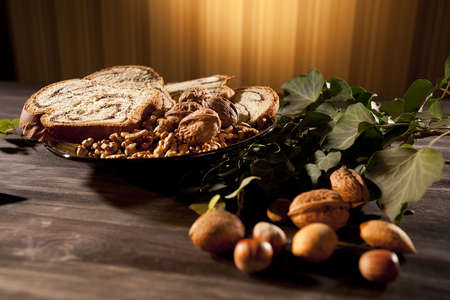 nuts and sponge cakeの写真素材