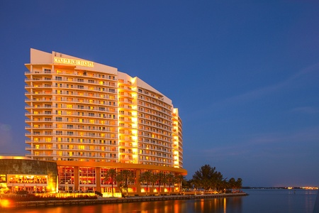 Miami Florida, USA-April 1 2013; Mandarin Oriental luxury hotel is located on Brickell key.  Ranks among the best hotels in Miami and the only one with a 5 star spa のeditorial素材