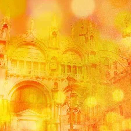 The Basilica San-Marco in Venice. Solar Venetian background with texture and bokeh.の写真素材