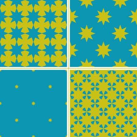 Set of 4 color geometric seamless pattern with Christmas eight-pointed stars. Blue, yellowのイラスト素材