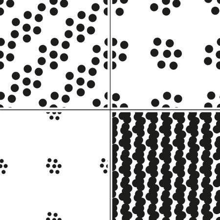 Set of 4 monochrome seamless pattern with roundsのイラスト素材