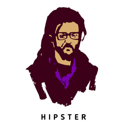 Grunge head of a man in hipster style. Hand ink drawingのイラスト素材
