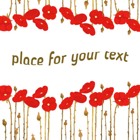 Vector postcard with poppy pattern, blooming poppyのイラスト素材