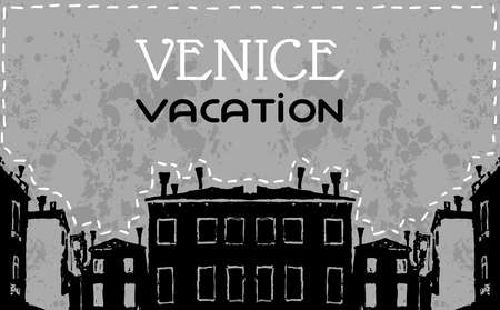 Venice banner in graphic monochrome vintage style, venice vacation, venice architecture, italy vector backgroundのイラスト素材