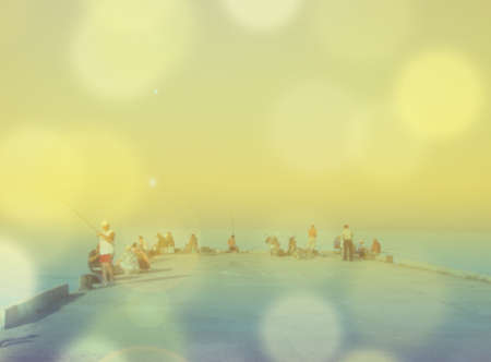 Summer marine background with fishing and sunshine, sea fishing backgroundの写真素材