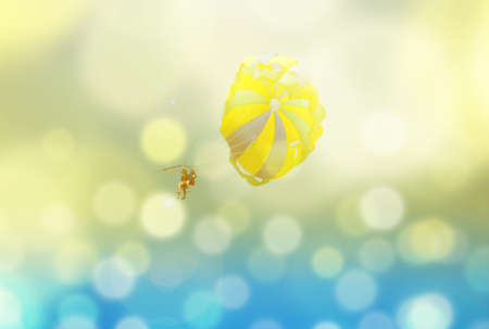 Summer blur background with parachute and sunshine, sea vacation, tinted photo collageの写真素材