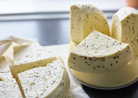 Homemade farming cheese, eco-friendly farm food, organic foodの写真素材