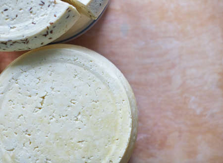 Head of homemade farming cheese, eco-friendly farm food, organic food