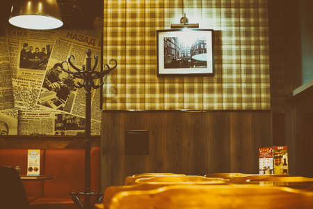 The interior of cafe in retro Soviet style toned brownの写真素材