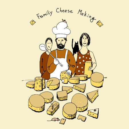 Small family farming business producing cheese hand drawn vector illustrationのイラスト素材