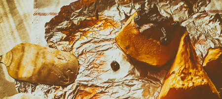 Homemade baked sweet pumpkin with cranberries traditional autumn dish close upの写真素材