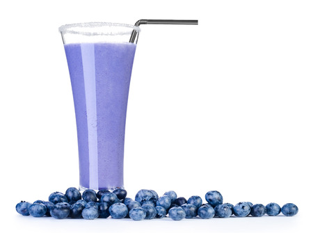 Delicious blueberry smoothie with fresh berrys Isolated on white backgroundの写真素材