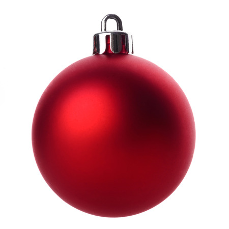 Red christmas ball isolated on white backgroundの写真素材