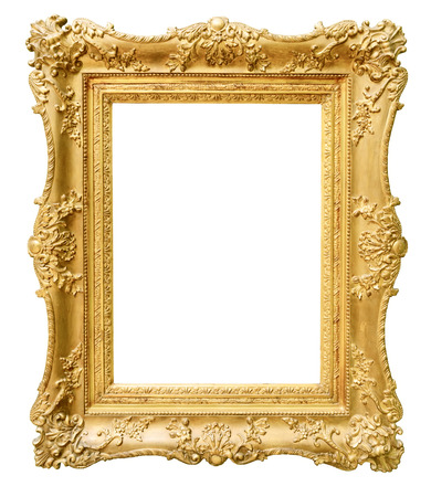 Gold vintage frame isolated on white backgroundの写真素材
