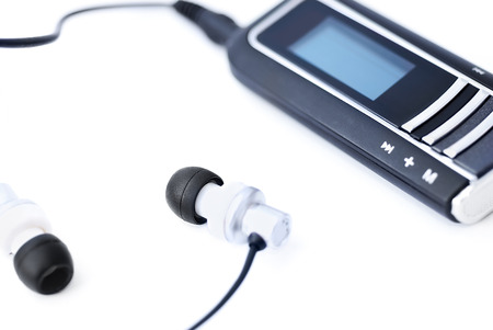 Portable MP3 player with headphonesの写真素材