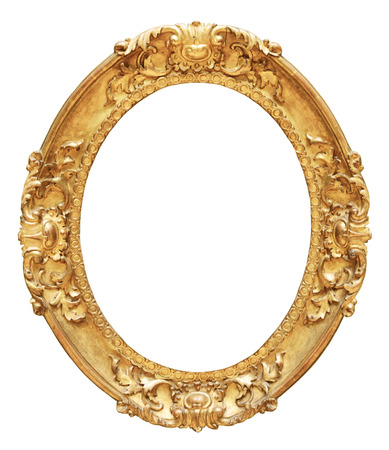 Gold vintage oval frame isolated on white background