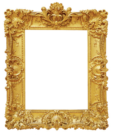 Gold vintage frame isolated on white backgroundの写真素材