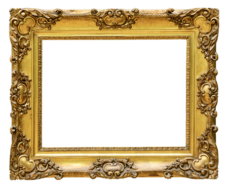 Gold vintage frame isolated on white backgroundの写真素材