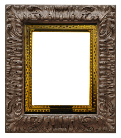 Wooden vintage frame isolated on white backgroundの写真素材