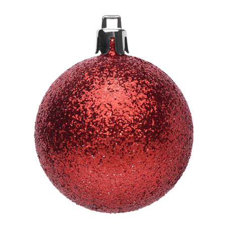 Red christmas ball isolated on white backgroundの写真素材