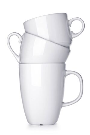 Pile of white cup isolated on white backgroundの写真素材