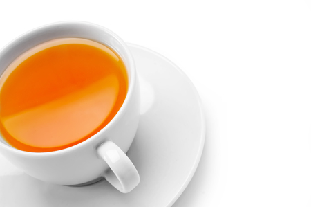 White cup with tea isolated on white backgroundの写真素材
