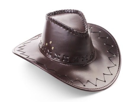 Leather cowboy hat on white backgroundの写真素材