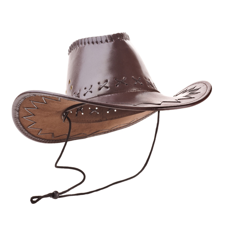 Leather cowboy hat on white backgroundの写真素材