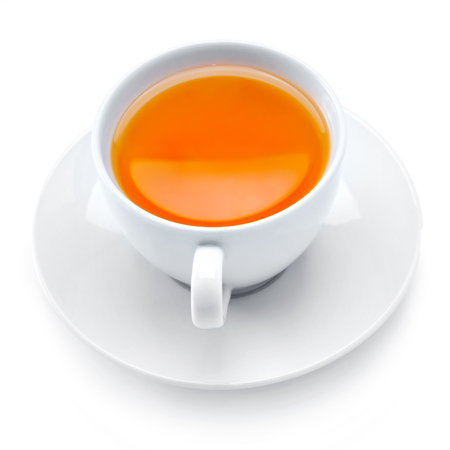 White cup with tea isolated on white backgroundの写真素材