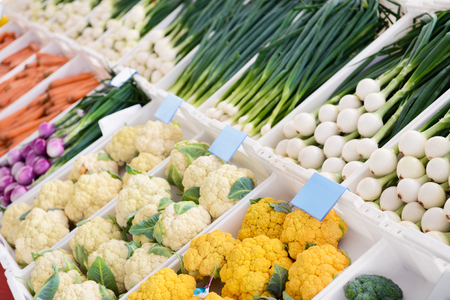 Sale of fresh vegetables in the grocery storeの写真素材