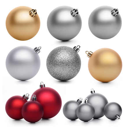 Group of christmas balls isolated on white backgroundの写真素材