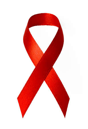Red ribbon isolated on white backgroundの写真素材