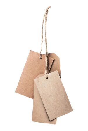 Brown blank price tag isolated on white backgroundの写真素材