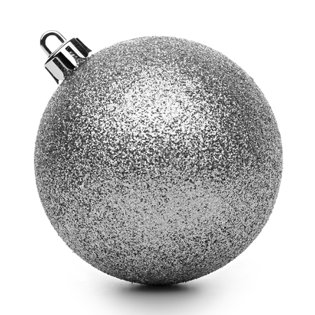 Silvertmas ball isolated on white backgroundの写真素材