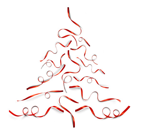 Set of curly red ribbons isolated on white backgroundの写真素材