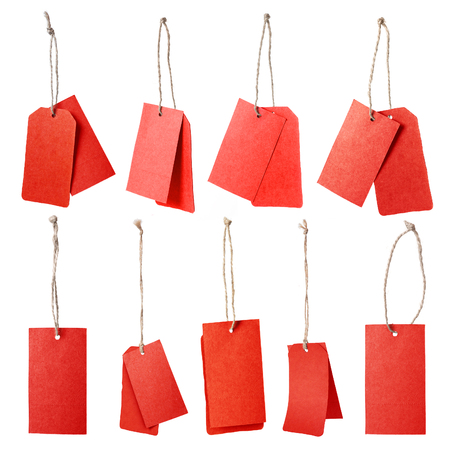 Set of red blank price tag isolated on white backgroundの写真素材