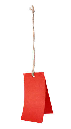 Red blank price tag isolated on white backgroundの写真素材