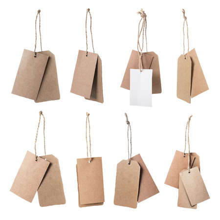 Set of brown blank price tag isolated on white backgroundの写真素材