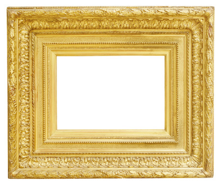 Gold vintage frame isolated on white backgroundの写真素材