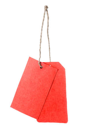Red blank price tag isolated on white backgroundの写真素材