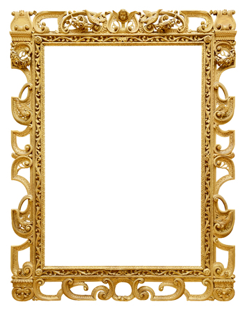Gold vintage frame isolated on white backgroundの写真素材