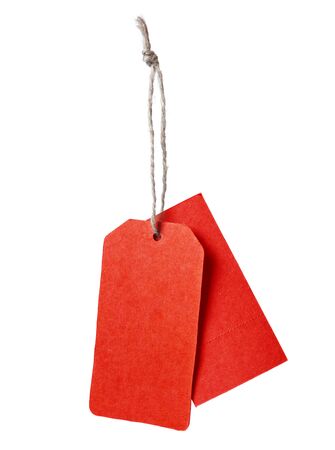 Red blank price tag isolated on white backgroundの写真素材