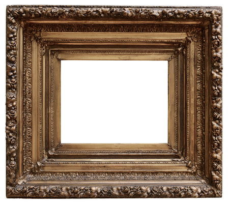 Vintage wooden frame isolated on white backgroundの写真素材