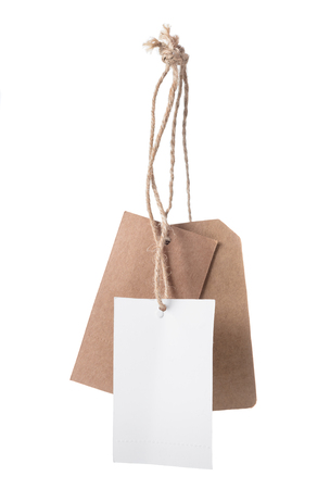 Brown blank price tag isolated on white backgroundの写真素材