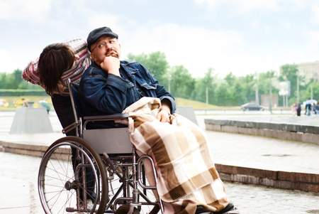 Mature man on wheelchairの写真素材